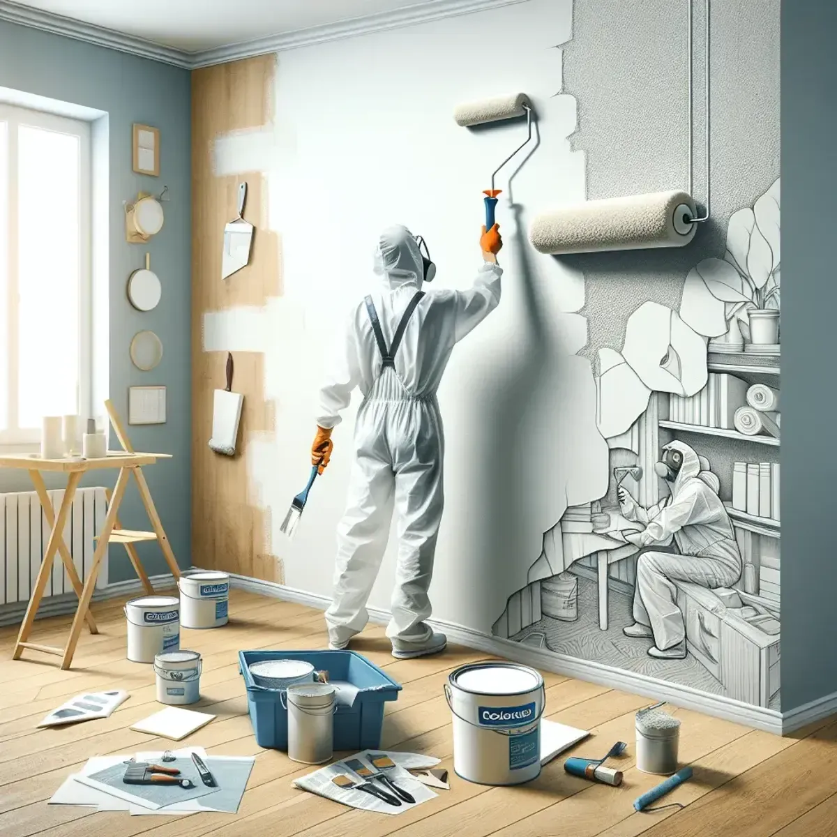 Cutting in and rolling technique on an interior wall