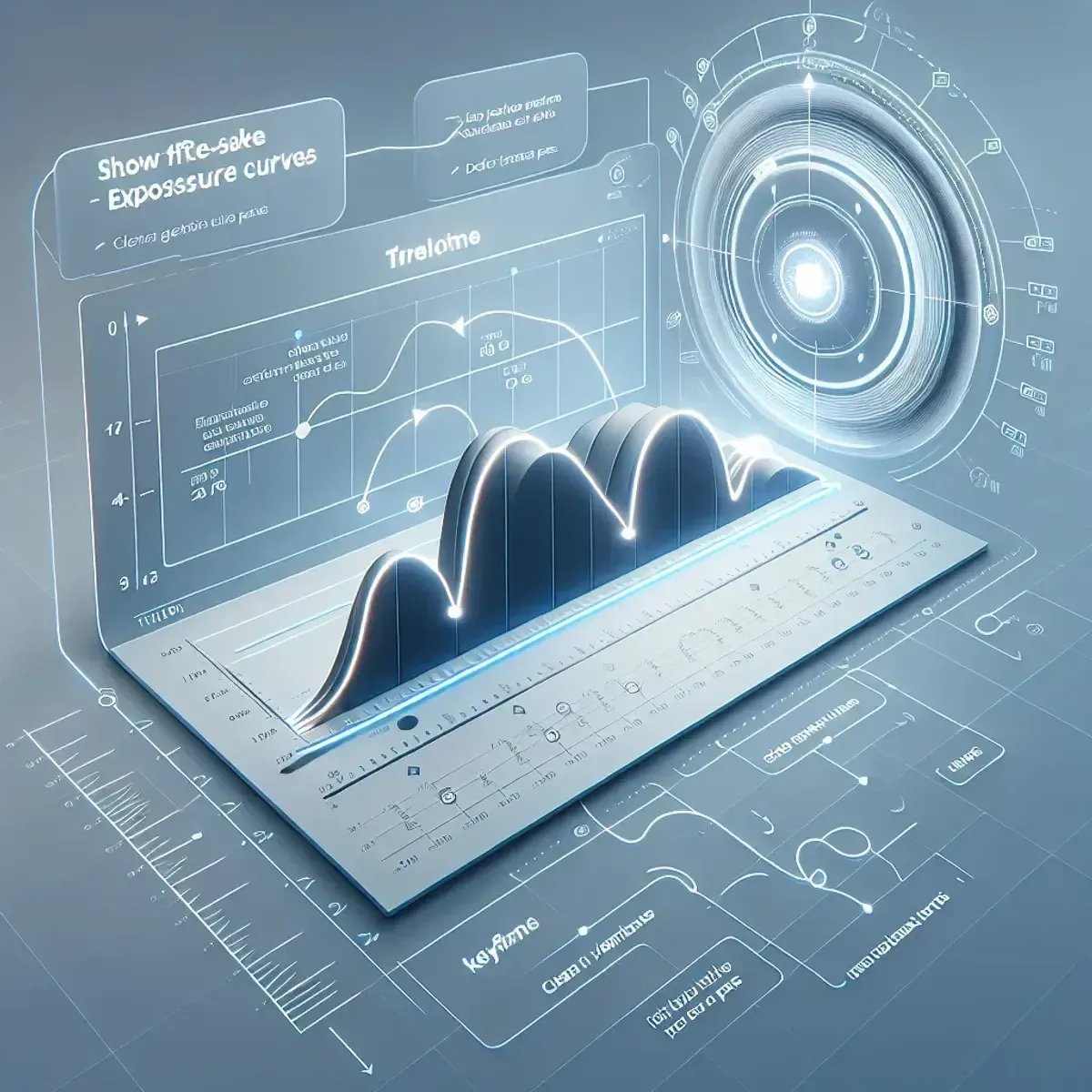 Timeline showing keyframes, exposure curves, and deflicker pass in post-processing