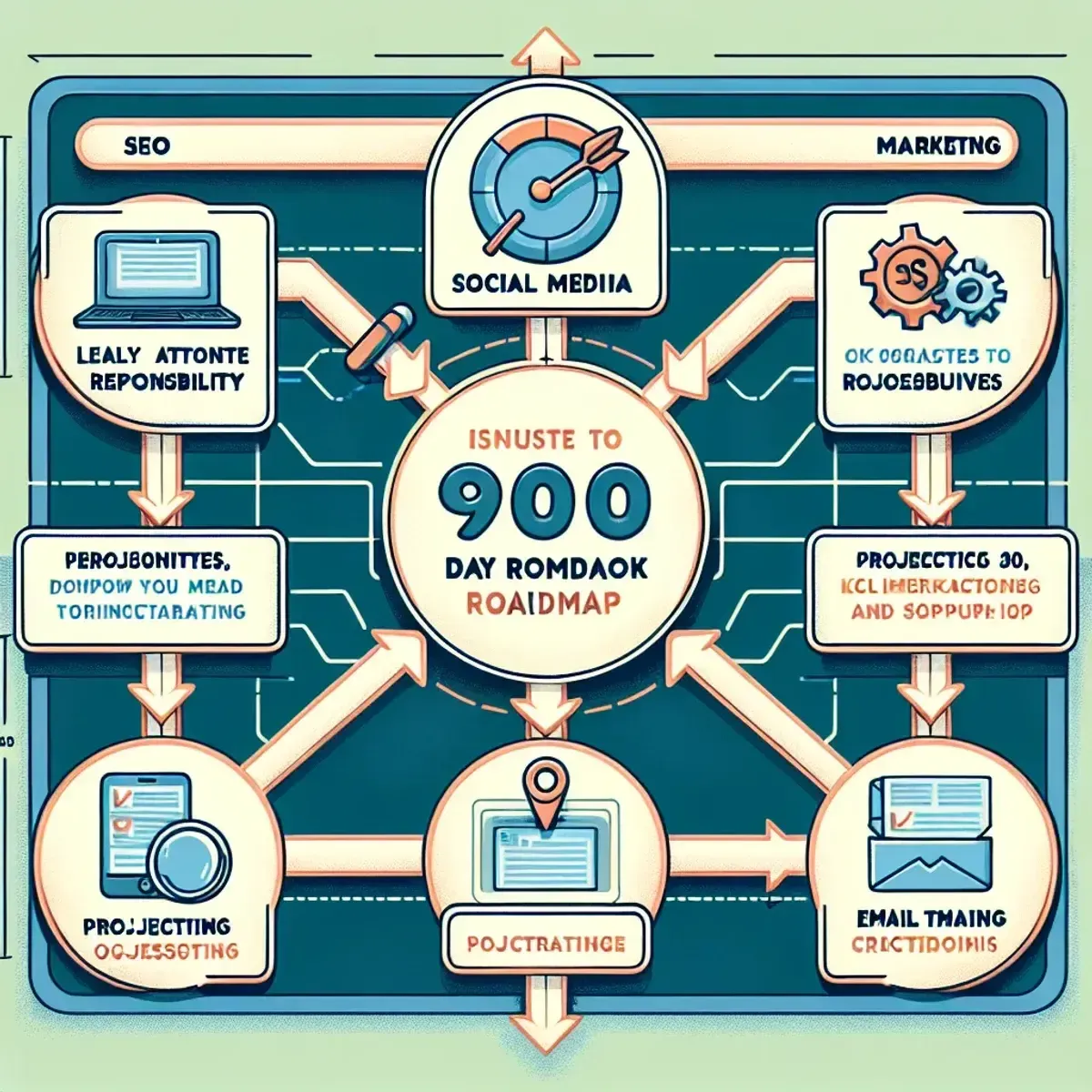 Sample 90-day roadmap across SEO, social, and email