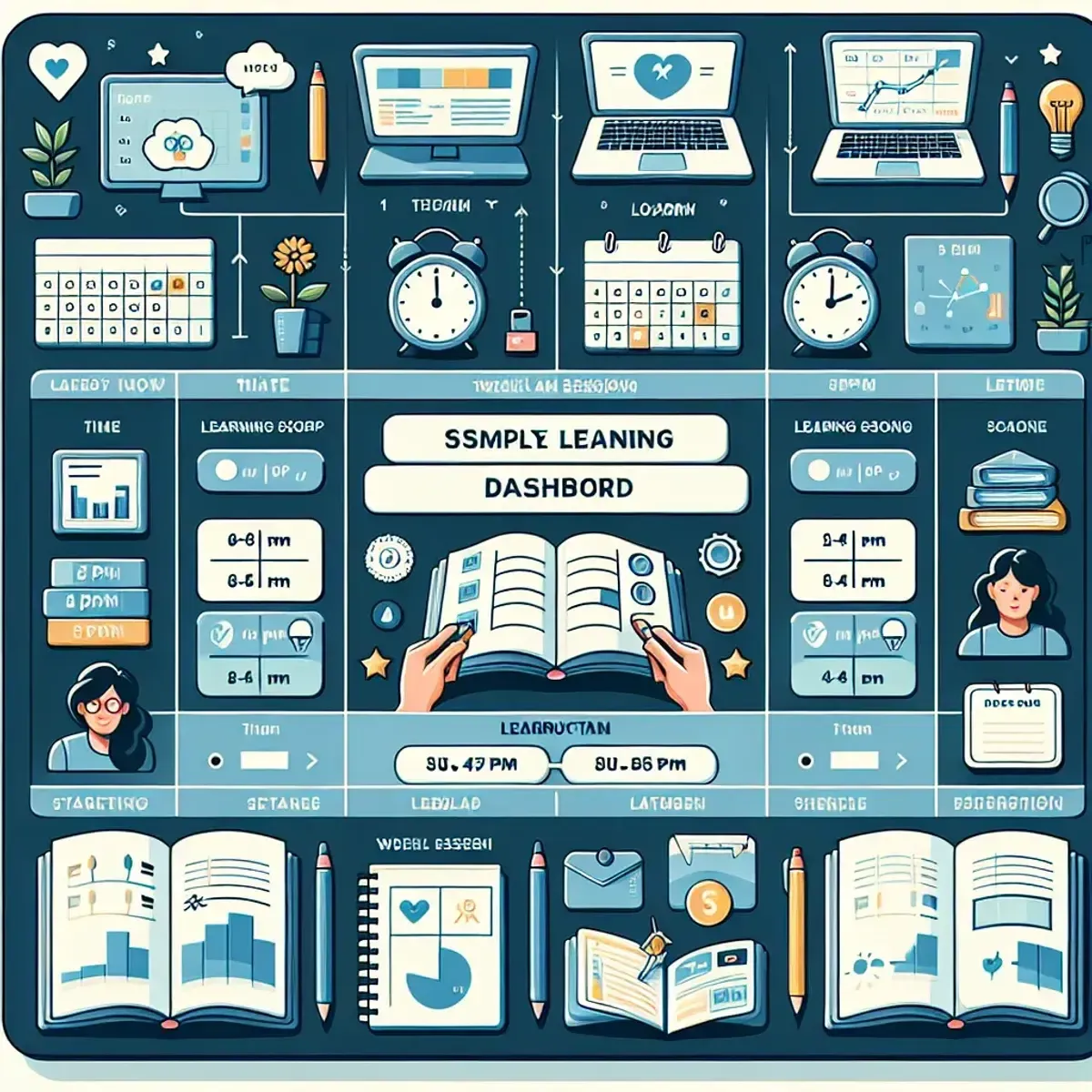 Example of a simple weekly learning dashboard with sessions, time, and rubric scores