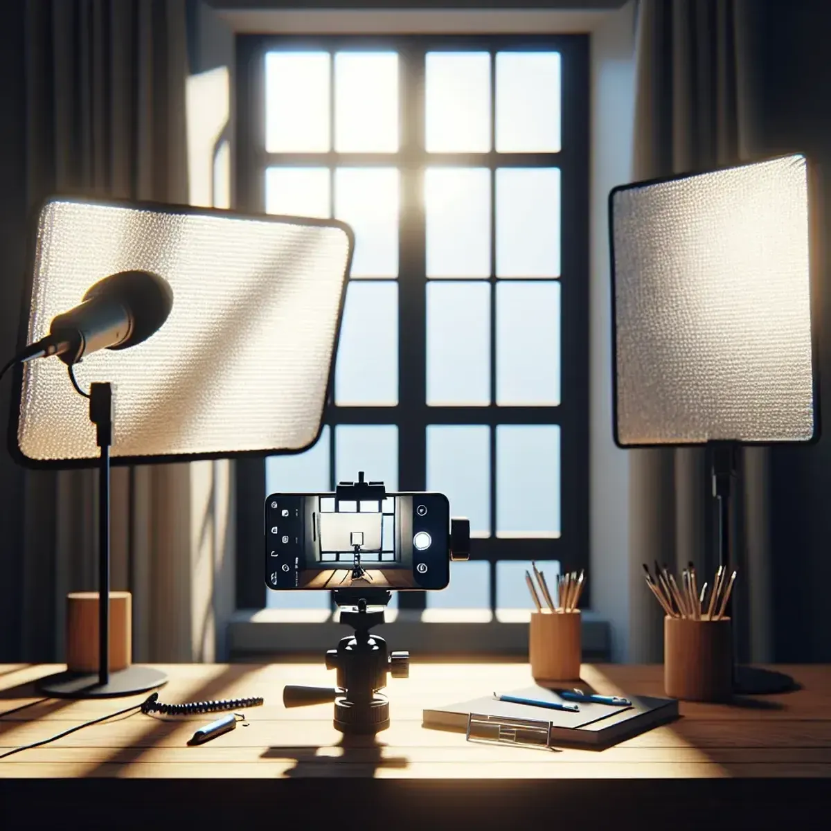 Window light setup with reflector for smartphone video
