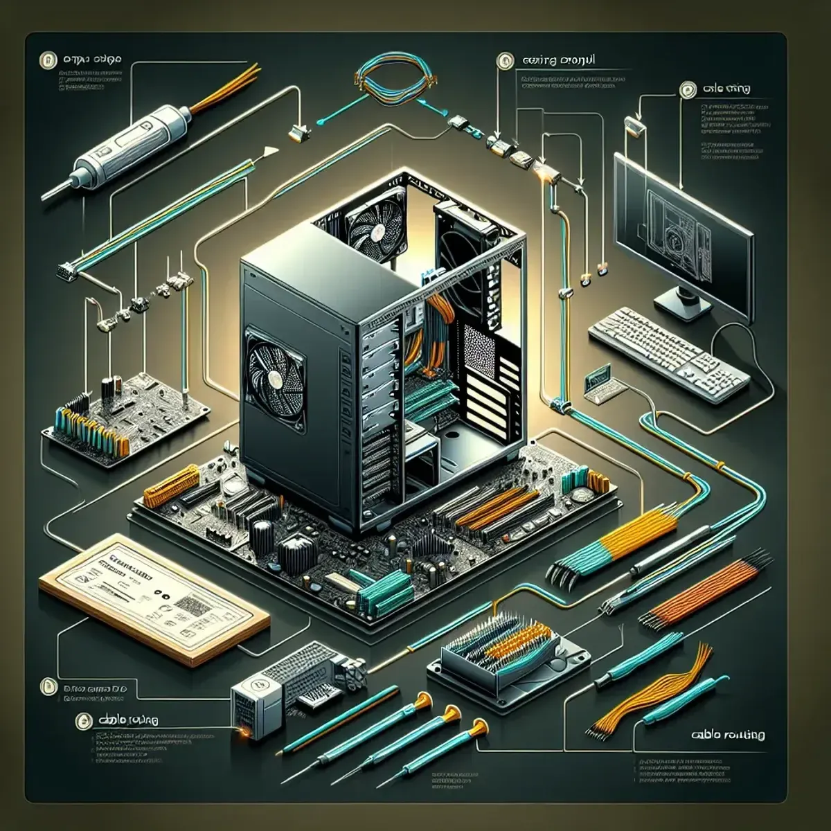 Step-by-step PC assembly with cable routing